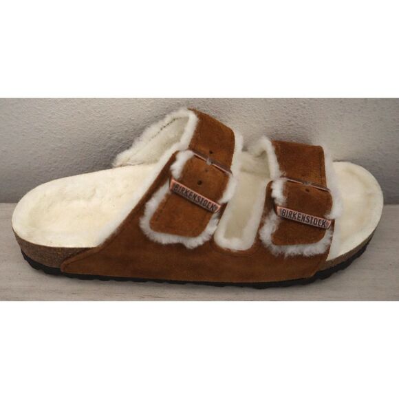 Birkenstock Women's 10 Men's 8 Mink Brown Arizona Shearling Suede Sandals - Picture 5 of 16